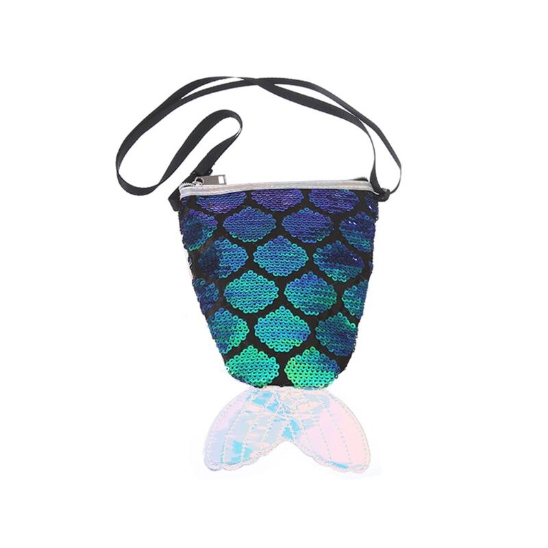 Sequins Hologram Fish Tail Coin Purse Mini Travel Crossbody Shoulder Bag for Women Girls: Green