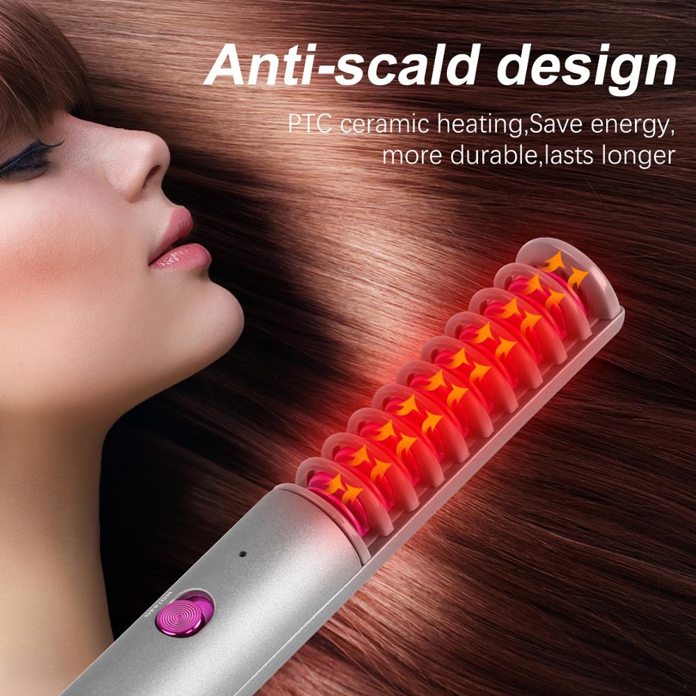 Mini Portable Hair Straightener Styler Brush Straight Hair Comb Brush Beard Electric Straightening Comb Hair Care Machine