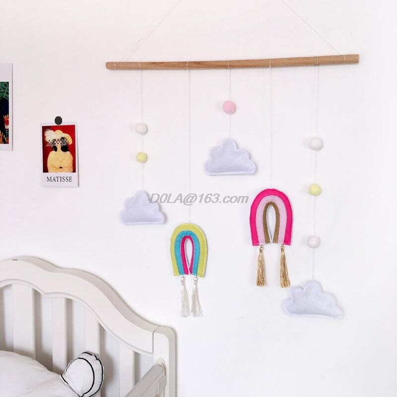 Decoración de madera para colgar en la pared, nube, fieltro arcoíris, adornos artísticos para la pared, para el hogar, dormitorio infantil