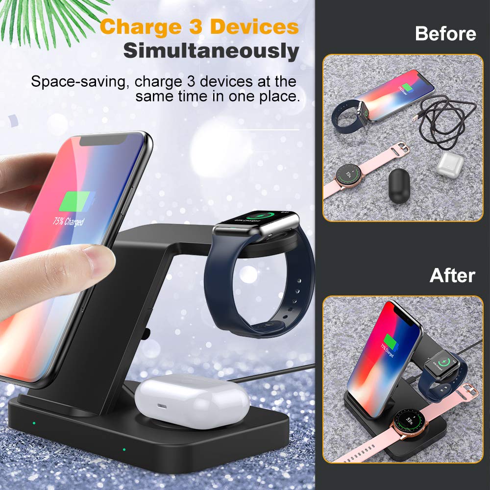 15W Drahtlose Ladegerät Stehen 3 in 1 Qi Schnelle Ladung Dock Bahnhof Für iPhone Apfel Uhr SE 6 5 4 3 AirPods Profi Samsung Getriebe Knospen