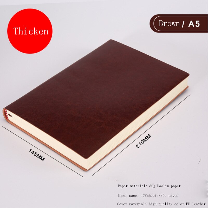 Soft Business Leather Diary Notebook A6 A5 B5 PU Travelers Journal Thicken School Office Meeting Record Notepad Handbook: A5 Thicken Brown