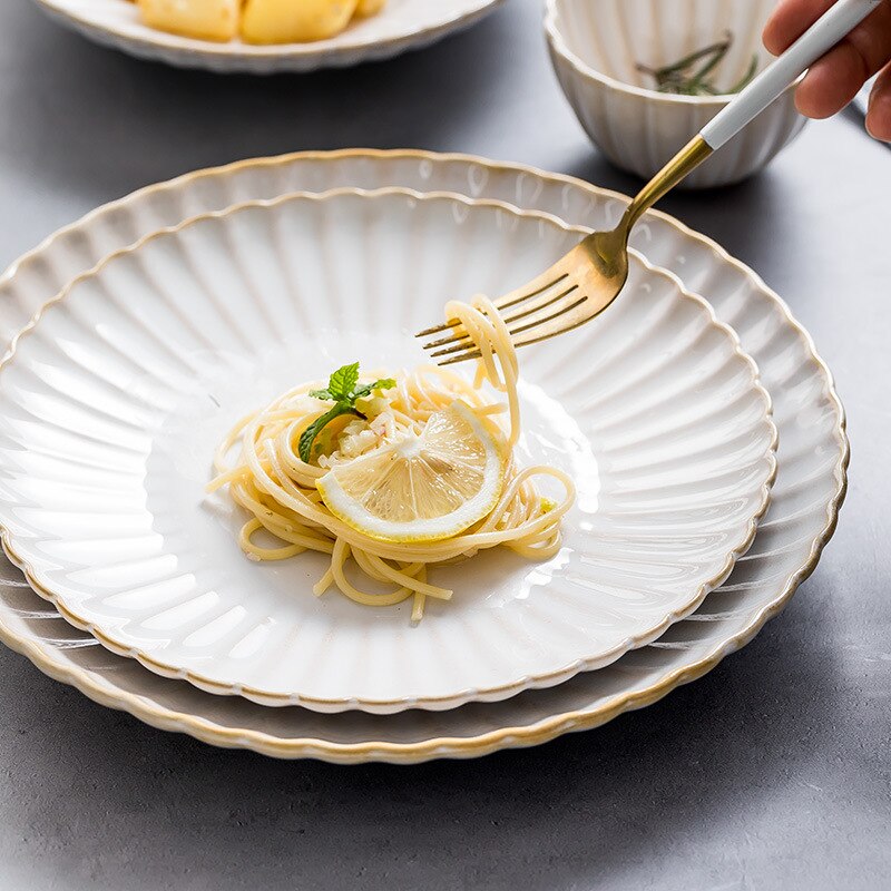 Juego de platos de cerámica blanca PARA CENA, plato para carne, ensalada, postre, desayuno, taza de café, Serie de vajilla de estilo nórdico