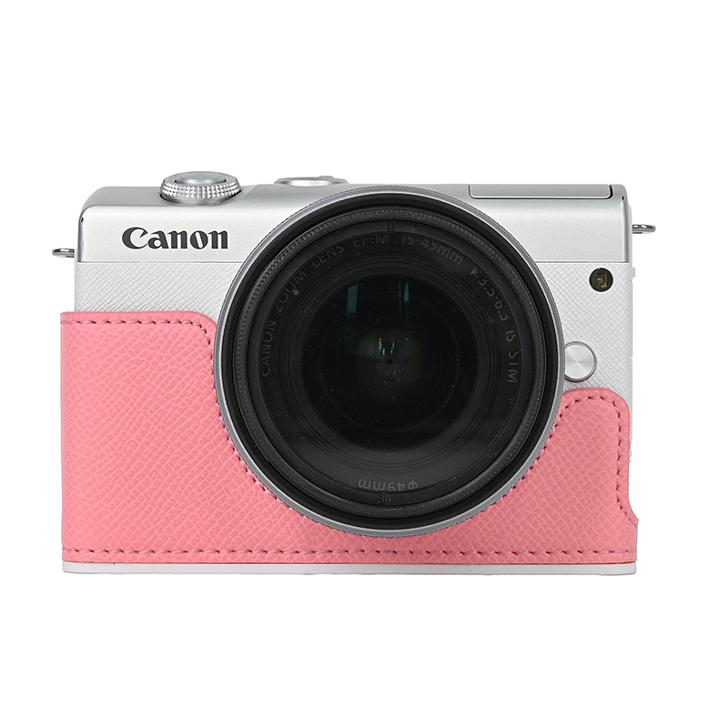Funda de cuero PU para cámara de vídeo, Protector de Base con estampado de Palma de medio cuerpo para Canon EOS M200, M100, M10, M2 M: Rosa