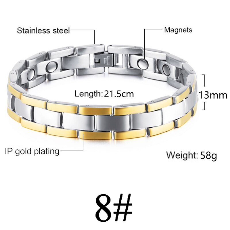 Gold Silber Farbe Magnetische Armbinde Männer Edelstahl Energie Germanium Magnet Gesundheit Frauen Hand Kette Armbänder: 8