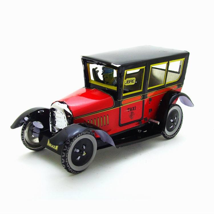 Jeugdherinnering Antieke Blikken Speelgoed Retro Wind up Metalen Voertuigen Speelgoed Auto 'S Zakka Home Decor PAYA Rode Antieke Taxi
