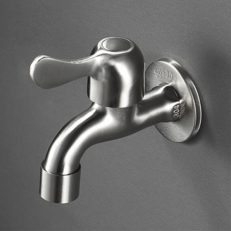 Washing Machine Faucet SUS304 Stainless Steel Washing Machine Faucet Wall Mounted Cold Bibcock Home Garden Cold Brushed Bibcocks: Net- spout