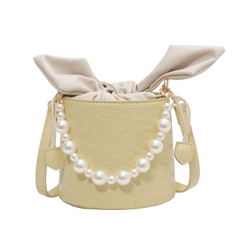 THREEPEAS PU Leather Shoulder Bucket Bag Women Girls Purses and Handbags Pearl Female Shoppers: Green