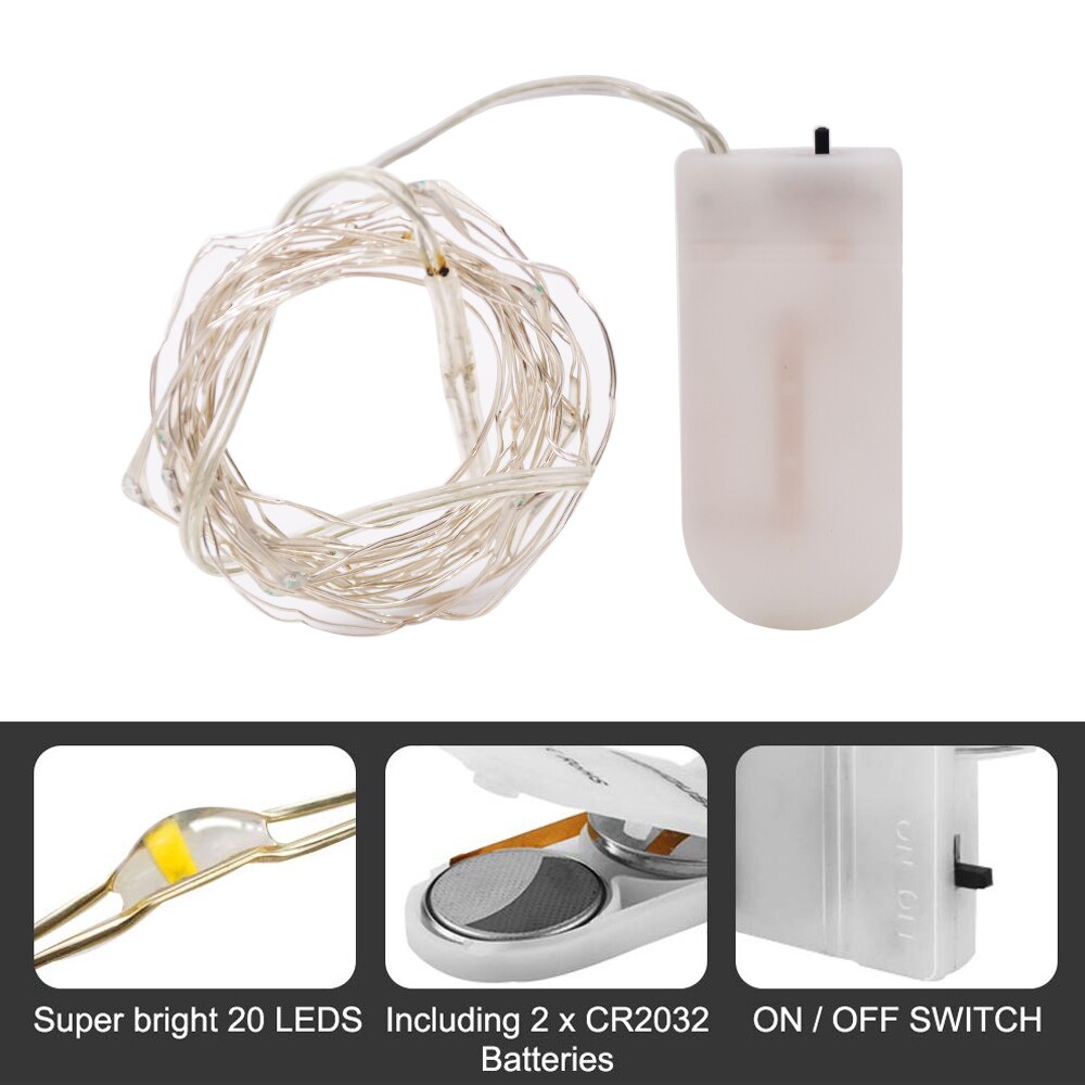 20 40Leds Kerstverlichting Battery Operated Koperdraad Led String Lights Waterdicht Voor Diy Bruiloft Slaapkamer Kerst Decor