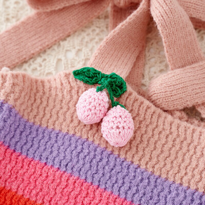 Småbørn børn baby piger regnbue kirsebær sweater sød lille slynge strikket vest piger efterårs kostumer børn outwear vest 1-9y