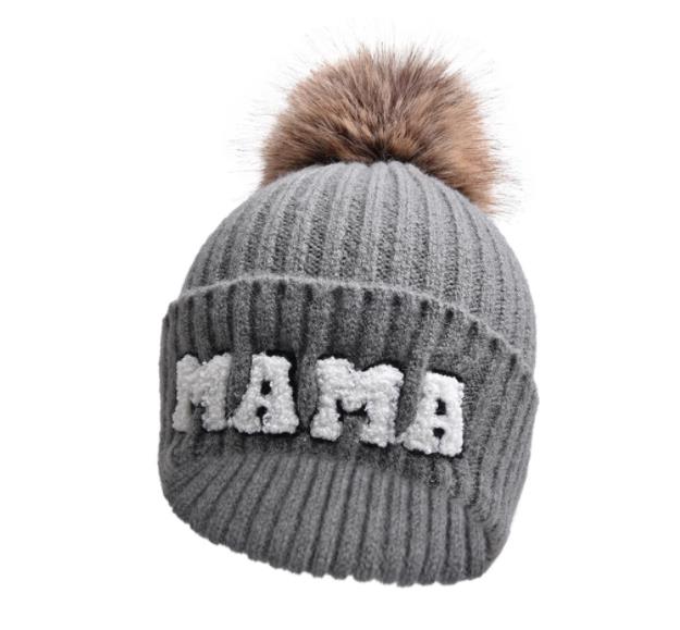 Alphabet Hat Parent Child Cap Hairball Wool Hat Outdoor Warm Knit Kid Baby Beanies Cute Daughter Mother Son Boy Girl: Red