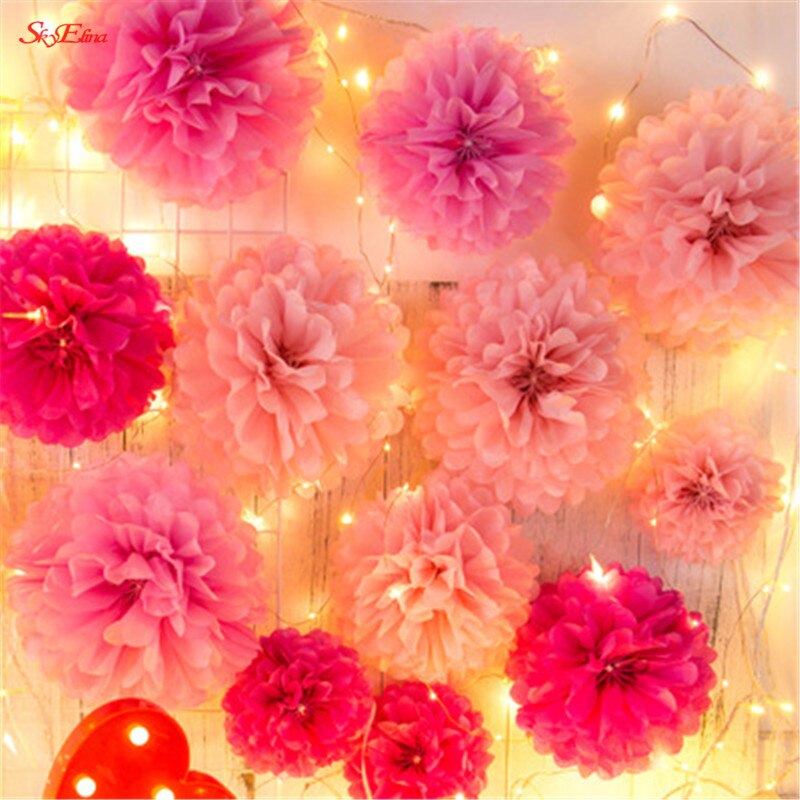 10 st 20cm hängande silkespapper pom poms papper blomboll hem trädgård gör-det-själv bröllopsrum dekoration fest layout tillbehör 6 zsh 014