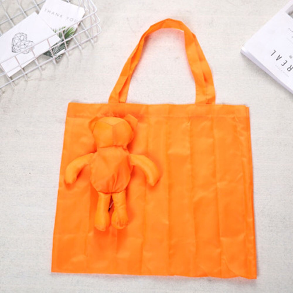 Reusable Eco-friendly Grocery Foldable Shopping Bags Premium Folding Tote Bag Bear Cotton Waterproof Handbag: Orange