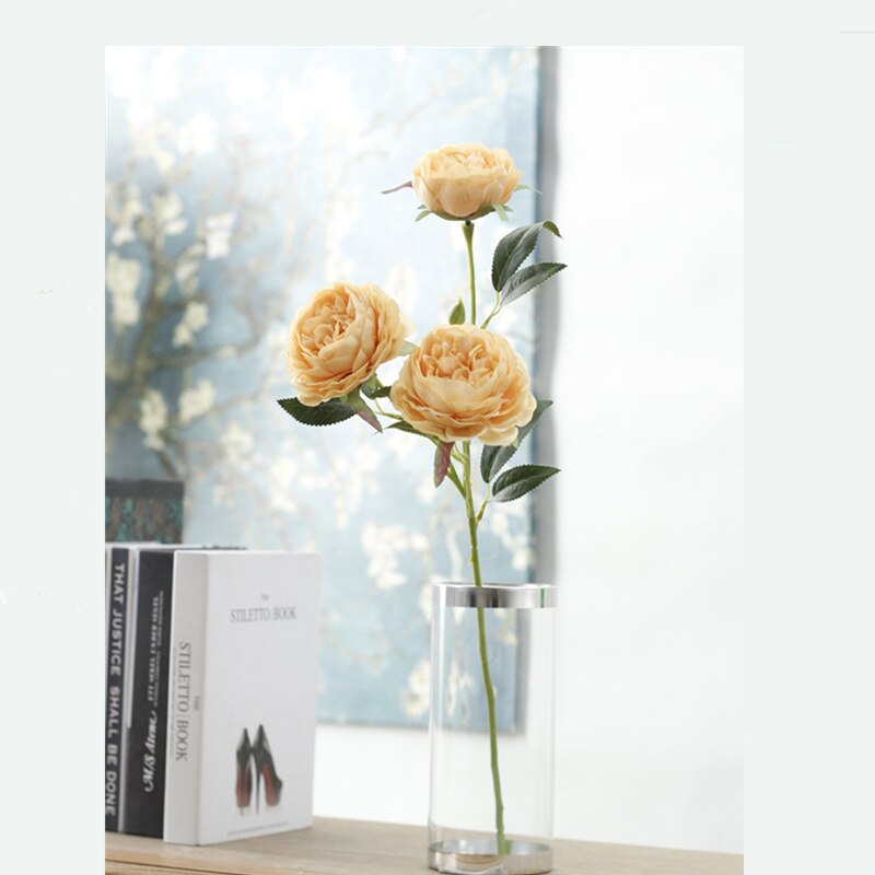 52cm silke kunstige blomster 5 hoveder pæon simulation planter familie bryllup hotel soveværelse pæon blomst dekoration: Gul