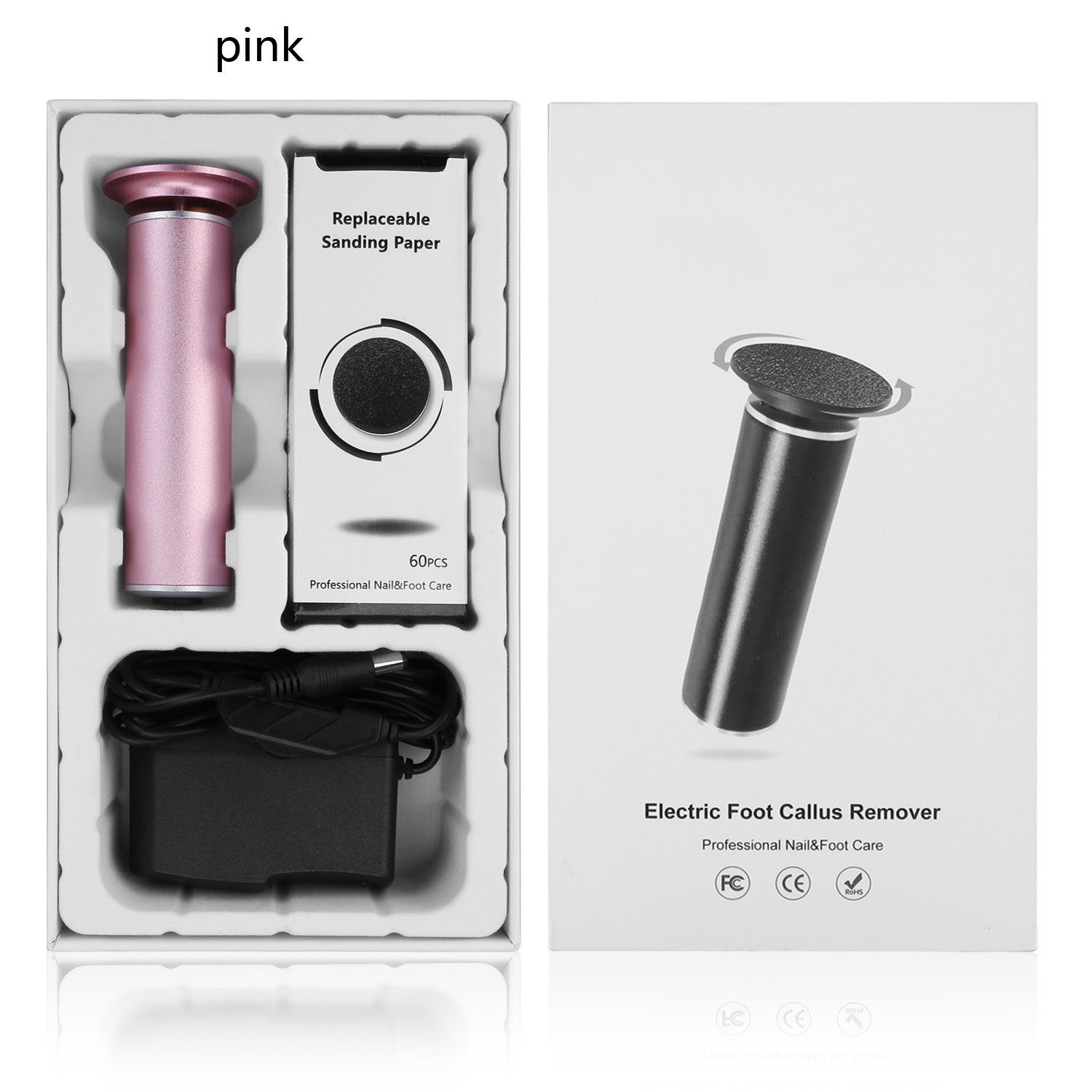 Removedor eléctrico de callos para pies máquina de archivos de pedicura eléctrica CUIDADO DE pies 60 uds lija pies piel muerta eliminación de callos: Rose Pink