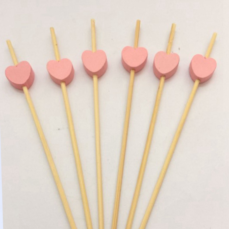 Cocktail Bar, Wooden Toothpicks, Party Supplies, Frilly Finger Food, Fruit Sandwich Snacks-Pink Heart 100 Sticks