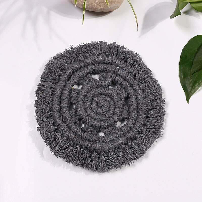 Round Woven Coasters Handmade Macrame Heat-Resistan Cup Mat Tassel Table Decoration for Home TH