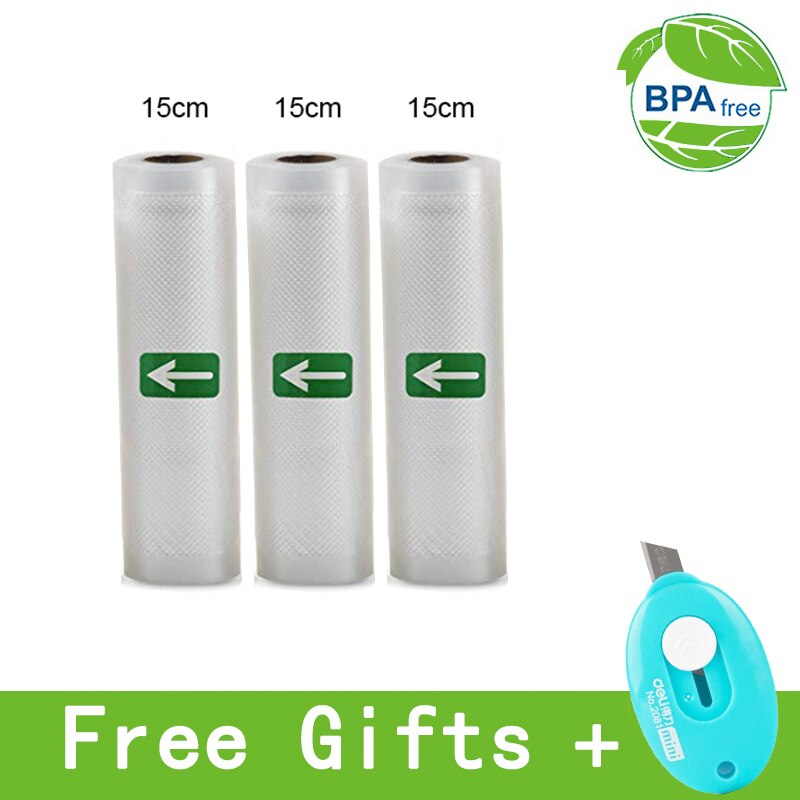 3 Rolls Food Vacuum Sealer Bags 12 15 20 25 28 x 500cm For Food Saver Rolls Home Sealing Vacuum Packer Bags: 15cm3pcs