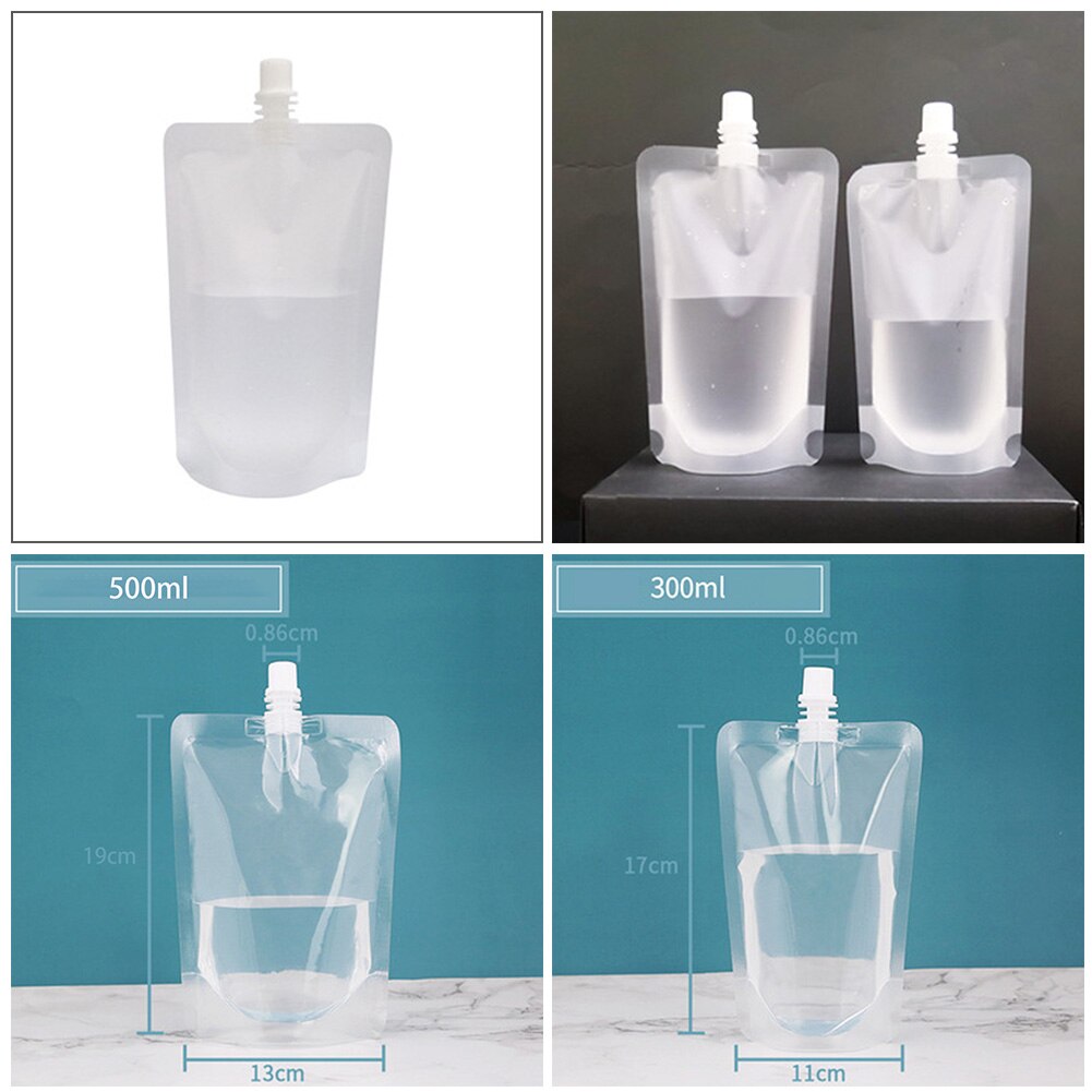 10pc Disposable Transparent Self-supporting Liquid Nozzle Bag Juice Beverage Bag Disposable Handle Packing Ziplock Pouch