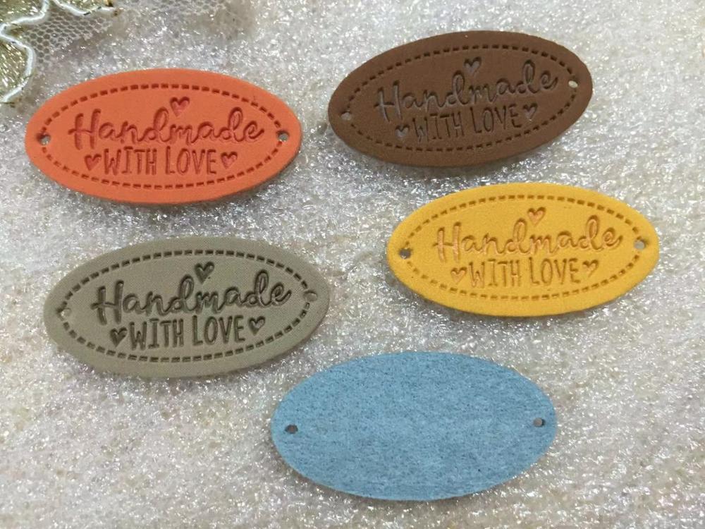English Handmade PU leather labels for Handicraft Sewing label 50 pcs/lot/ hand made label /handmade leather label