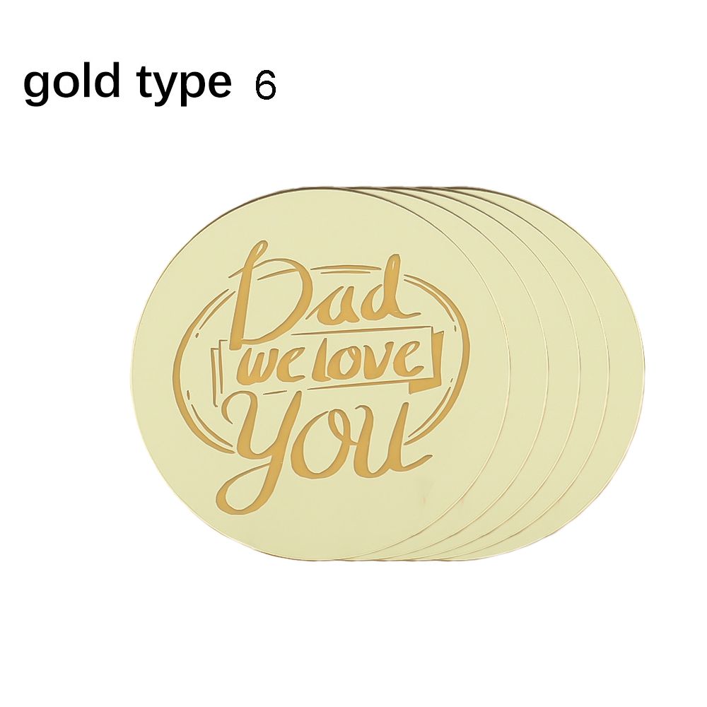 5Pcs Acrylic Cake Topper Rose Gold Silver Circle Cupcake Toppers Father's Day Cake Decoration Happy Birthday Decor Supplies: gold-type 6