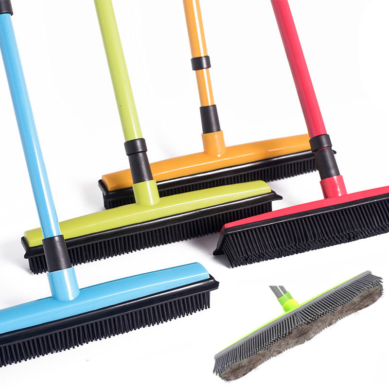 Rubber Broom Pet Hair Lint Removal Device Telescopic Bristles Magic Clean Sweeper Squeegee Scratch Bristle Long Push Broom