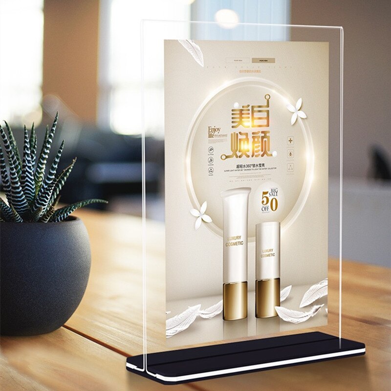 Acrylic Clear Card Holder Stand A6 Sign Label Frame Desk Shelf Storage Card Business Paper Menu Holder Display