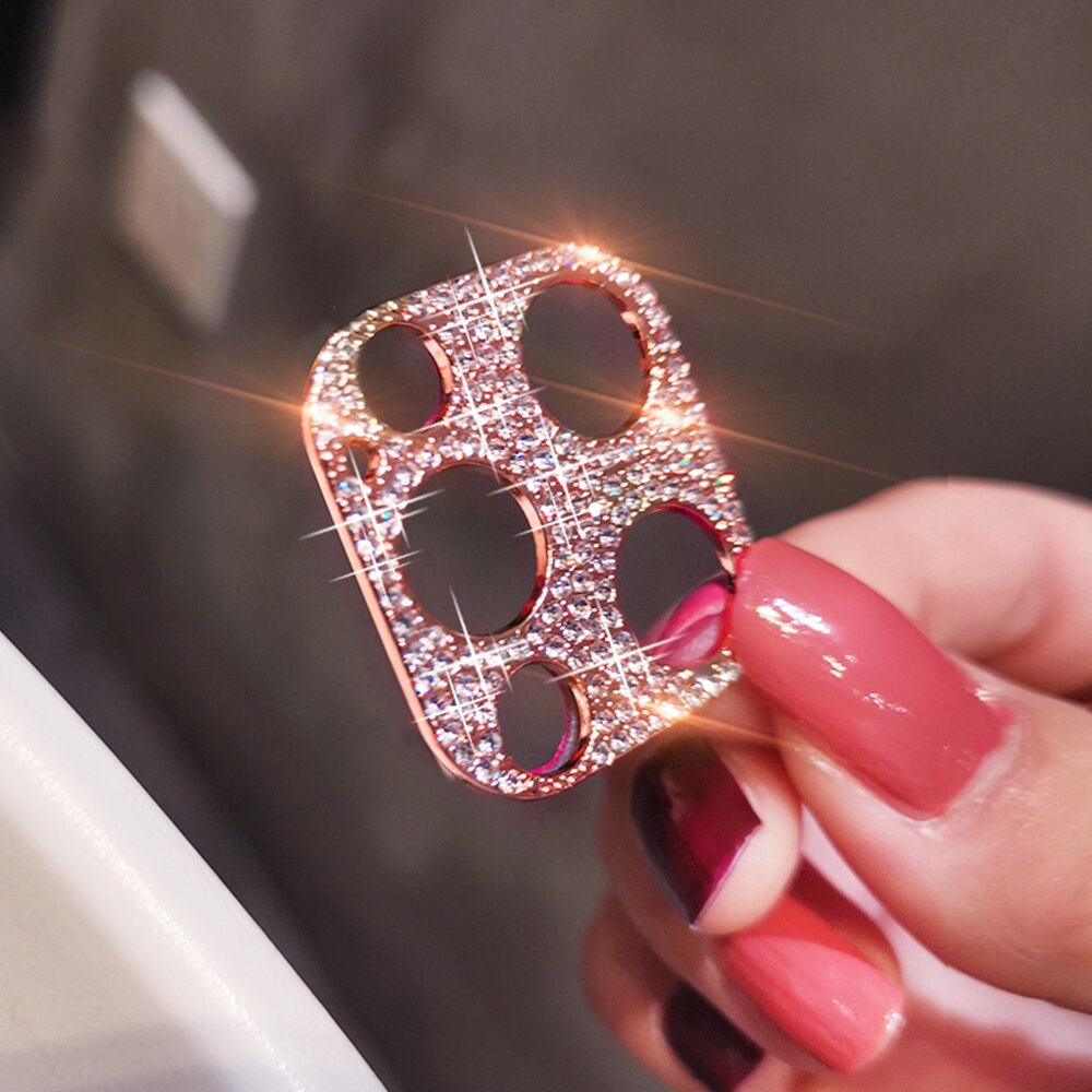 Glitter Rhinestone Camera Protector Case Cover For iPhone 13 Pro Max ProMax Mini Back 3D Shiny Diamond Lens Protect Funda Coque: For Iphone 13 Mini / Rose Gold-01