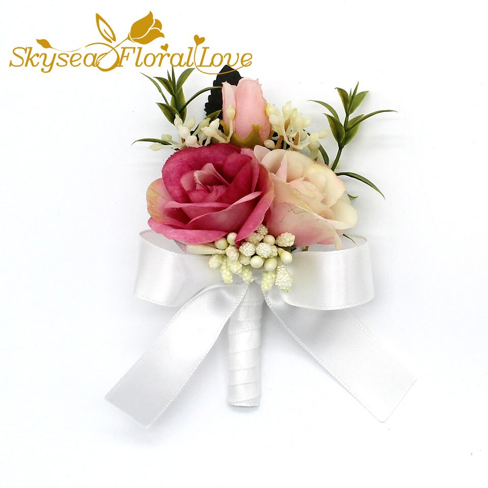 Bruiloft corsages en boutonnières broche bruid bruidegom pols corsages bruiloft bloemen: DarkPink Boutonniere