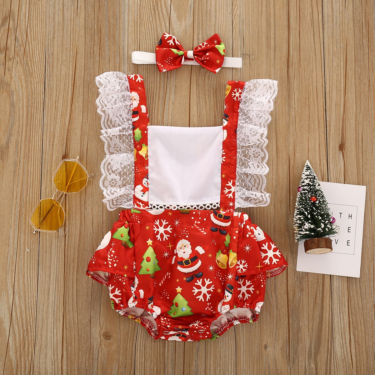 Christmas 0-24M Newborn Baby Girls Boys Romper Sleeveless Lace Jumpsuits Ruffled Festivals Outfits