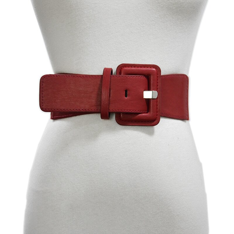 Mode Dame Brede Witte Riem Vierkante Pin Gesp Solid Pu Lederen Band Riemen Vrouwen Weding Party Dress Accessoire Bg-936: 1635-Red