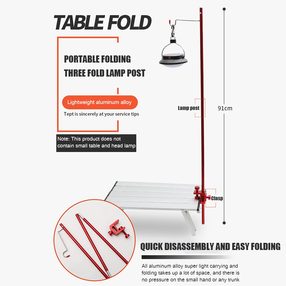 Opvouwbare mini-lantaarnpaal voor kamperen, picknicken, vissen, reizen, aluminiumlegering, verstelbare hoogte, lantaarnhouder