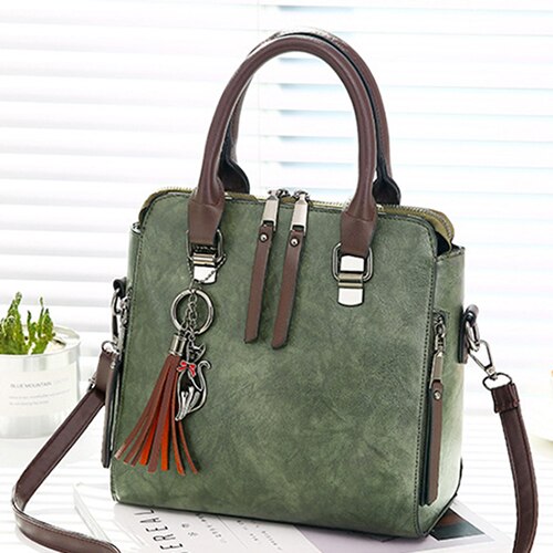 Vintage Pu Lederen Dames Handtassen Vrouwen Messenger Bags Totestassel Crossbody Schoudertas Boston Hand Bags: army green