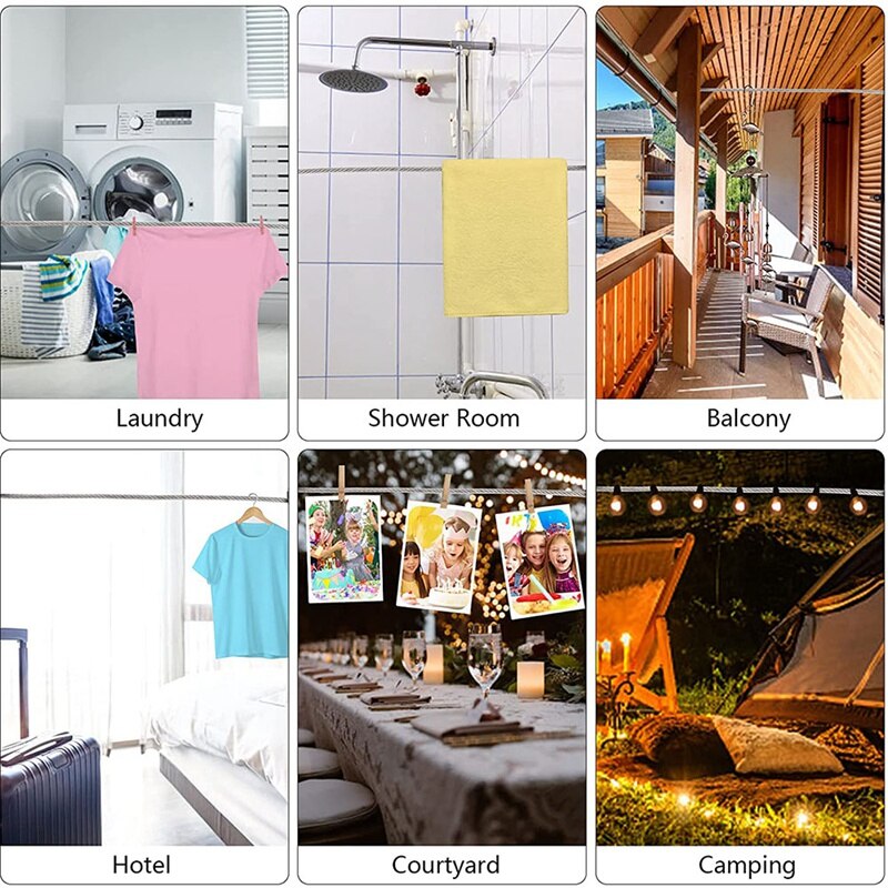 Portable Windproof Clothes Rope With Stainless Steel Cable Fastening System Multifunctional Heavy Duty Laundry Rope