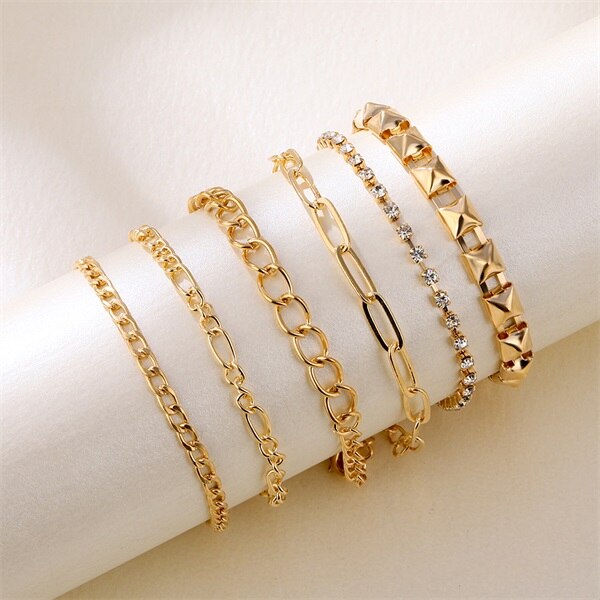 Es 4 unids/set encanto cubano cadena pulseras para las mujeres Miami Bohomia de oro brazaletes de pulseras mujer joyería de: 47ENS0663