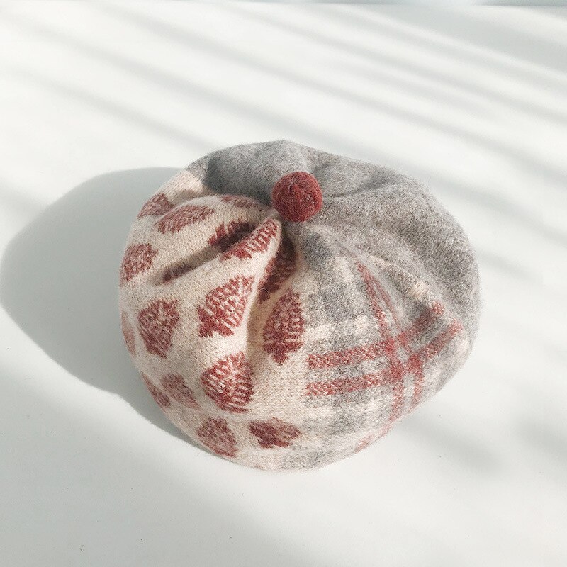 Gorros de invierno para mujer, gorros de lana estilo británico Vintage para chica, sombrero de pintor artístico para mujer, gorro octogonal de lana de otoño e invierno con retazos: grey