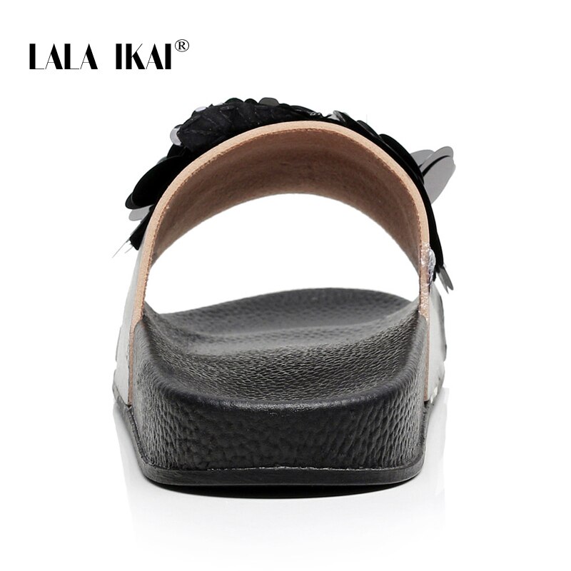 LALA IKAI Vrouwen Zomer Slippers Bloem Pailletten Platte Slippers Dames Outdoor Strand Slides Casual Koreaanse Zachte Slippers 014A3760-4