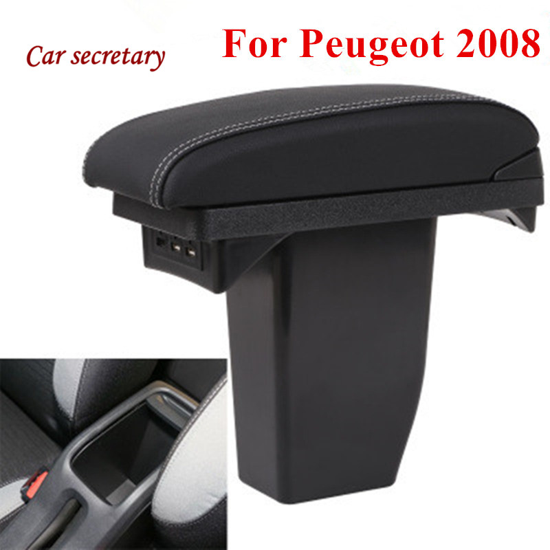Til peugeot dobbeltlags pu læder usb til biltilbehør armlænsboks central opbevaringsboks samlet armlænsboks  b29