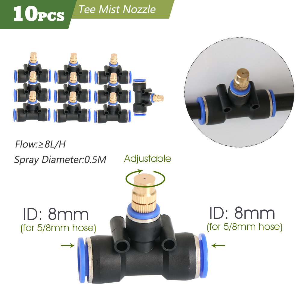 Outdoors Garden Adjustable Brass Nozzle Atomizer Kit 5/8mm Hose Nebulization Humidification Cooling Watering System Lawn Spray