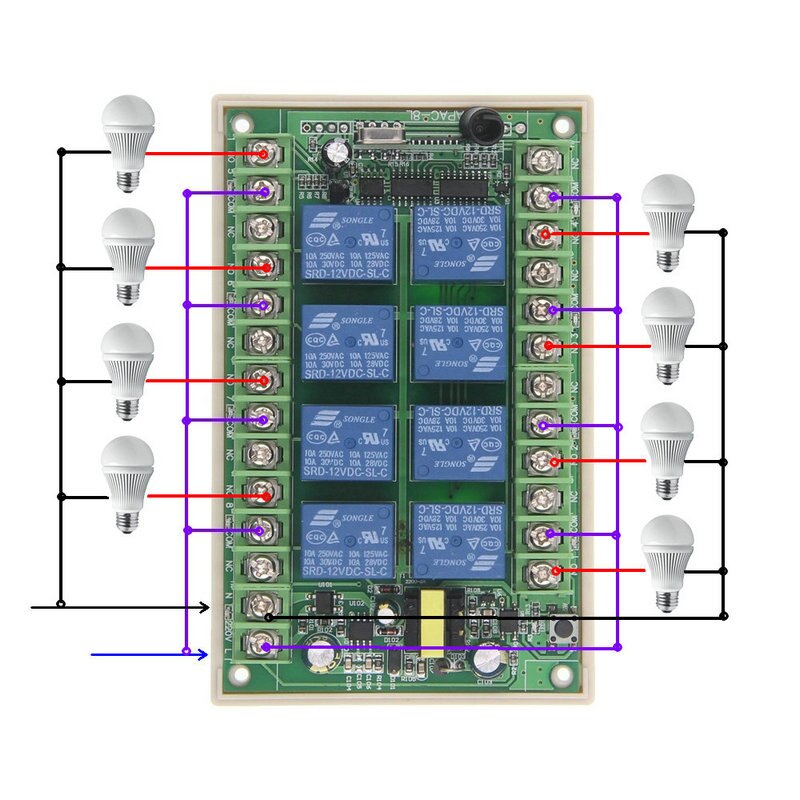 500m AC 220V 8 CH Channel 8CH RF Wireless Remote Control LED Light Bulb Switch System Receiver + Transmitter, 315 433 MHz