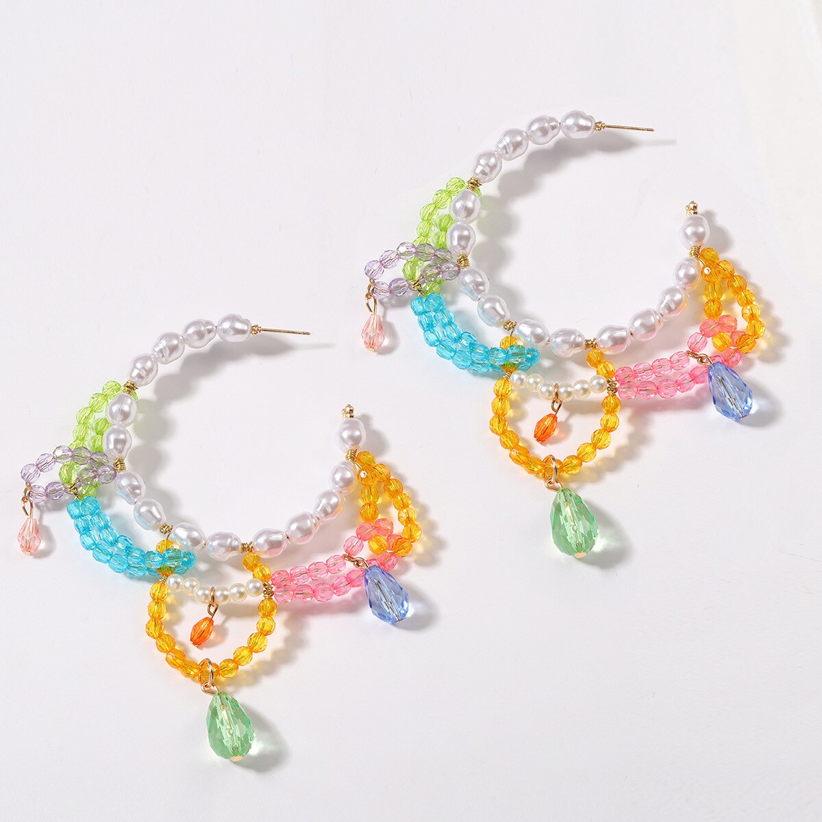 Bohemian Colorful Beads Hoop Earring For Women Girls Brand Imitation Pearl Stone Earring Jewelry Brincos