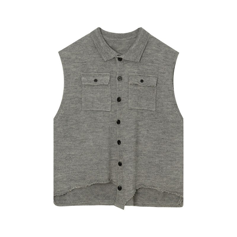 Homme surdimensionné Vintage Streetwear Hip Hop chandails veste hommes ourlet cassé sans manches tricoté gilet pull manteau: 9010 gray / XL