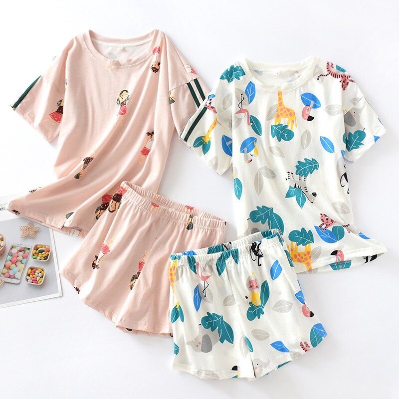 Juli's lied casual katoenen nachtkleding dames pyjama sets korte mouwen nachtkleding meisjes shorts ronde hals cartoon bedrukte pyjama