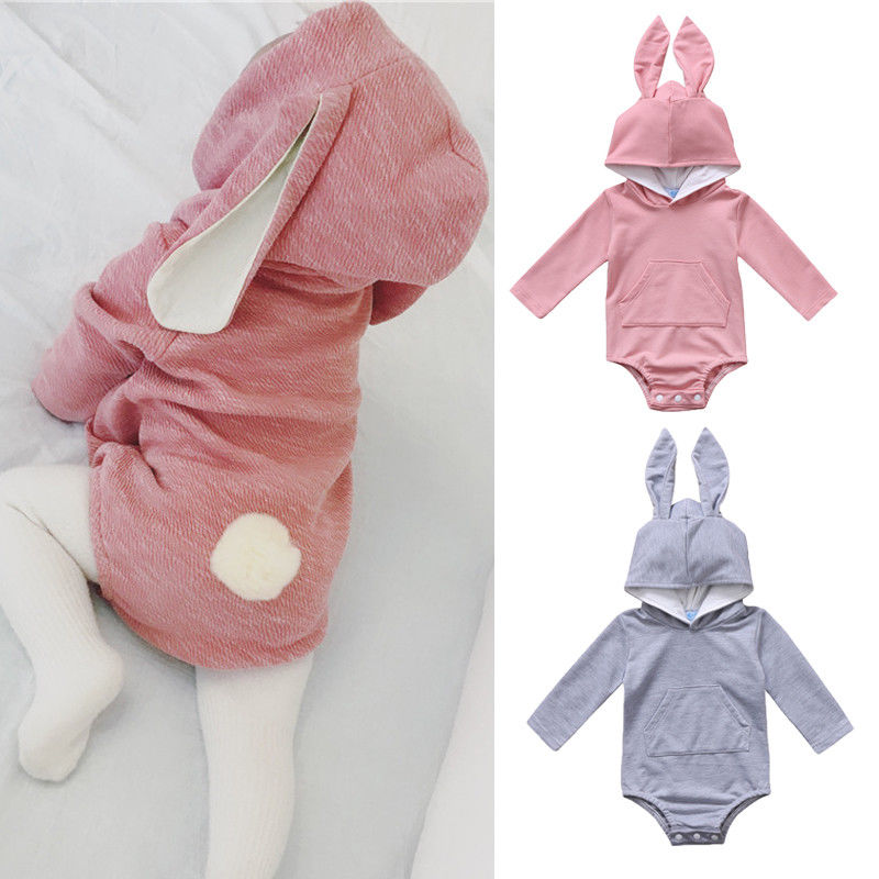 Newborn Baby Girl Boy Hooded Rabbit Ear Romper Outfits Jumpsuit Clothes