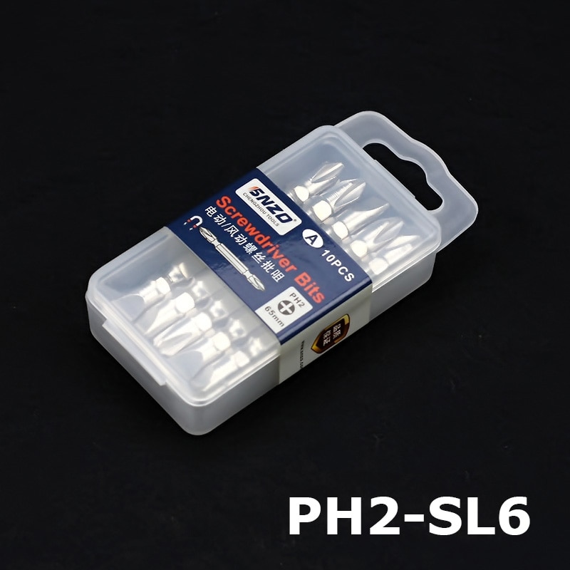 10Pcs/lot PH2 Magnetic Phillips Bits Double End Hex Shank 65mm Electric Screwdriver Bits SL6: PH2-SL6
