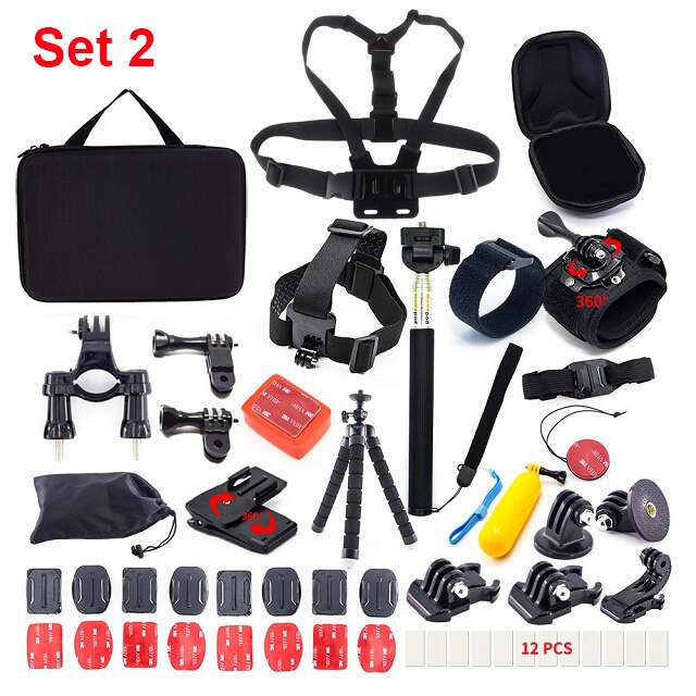 Fästen för gopro tillbehör set för go pro hero 7 svart 6 5 kit 3 -vägs selfie stick för eken  h9r h8r /  för xiaomi yi eva fodral: Uppsättning 2