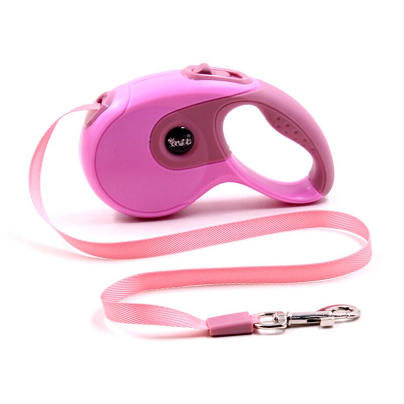 Duurzame hondenriem, automatisch intrekbaar, nylon hondenriem, uitschuifbaar, puppy-uitlaatlijn, hardlooplijn voor kleine en middelgrote honden, dierenbenodigdheden: Roze / 5m