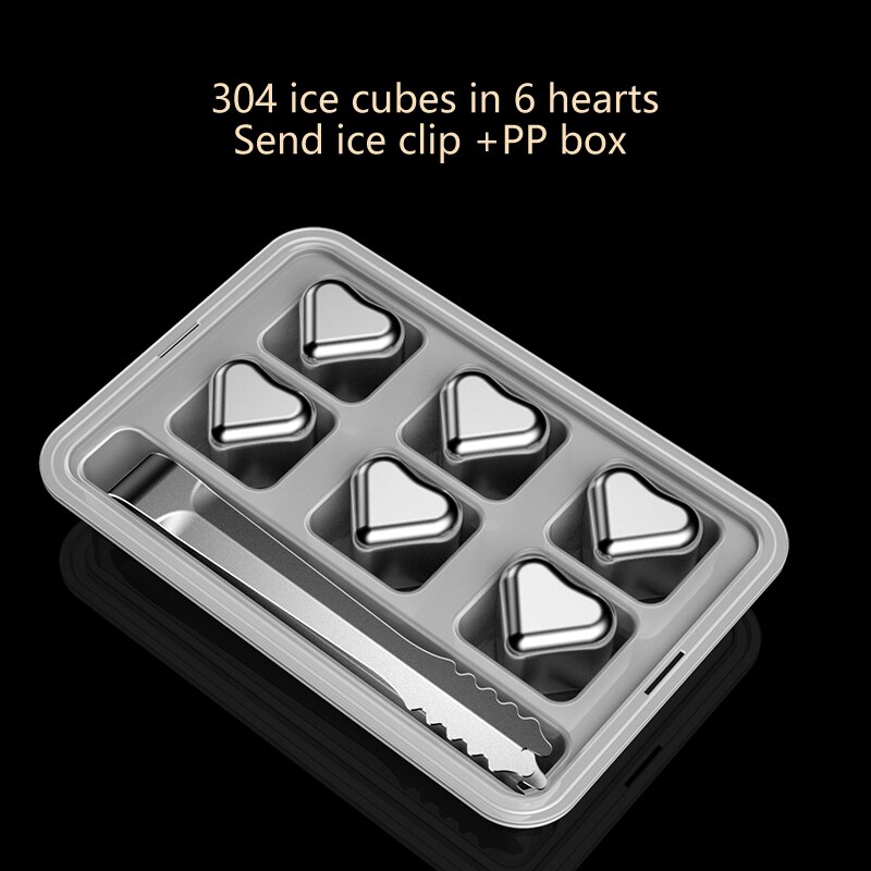 Cubos de hielo de acero inoxidable, piedras enfriadoras reutilizables para vino whisky, mantienen su bebida fría durante más tiempo, paso de prueba SGS: cubes in 6 hearts