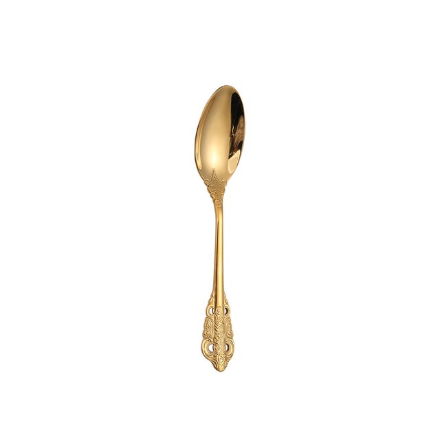 Creativity Retro Western Cutlery Dining Knives Fork Spoon Stainless Steel Cutlery Dinnerware Engrave Relief Luxury Tableware: Gold-tea spoon