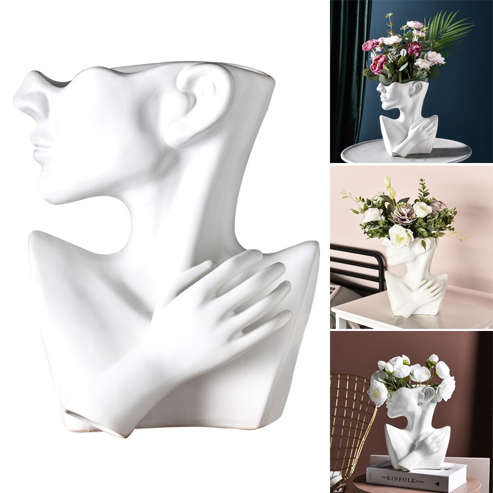 Keramik vase menneskehoved abstrakt halv krop blomsterpotte moderne hjem stue dekoration