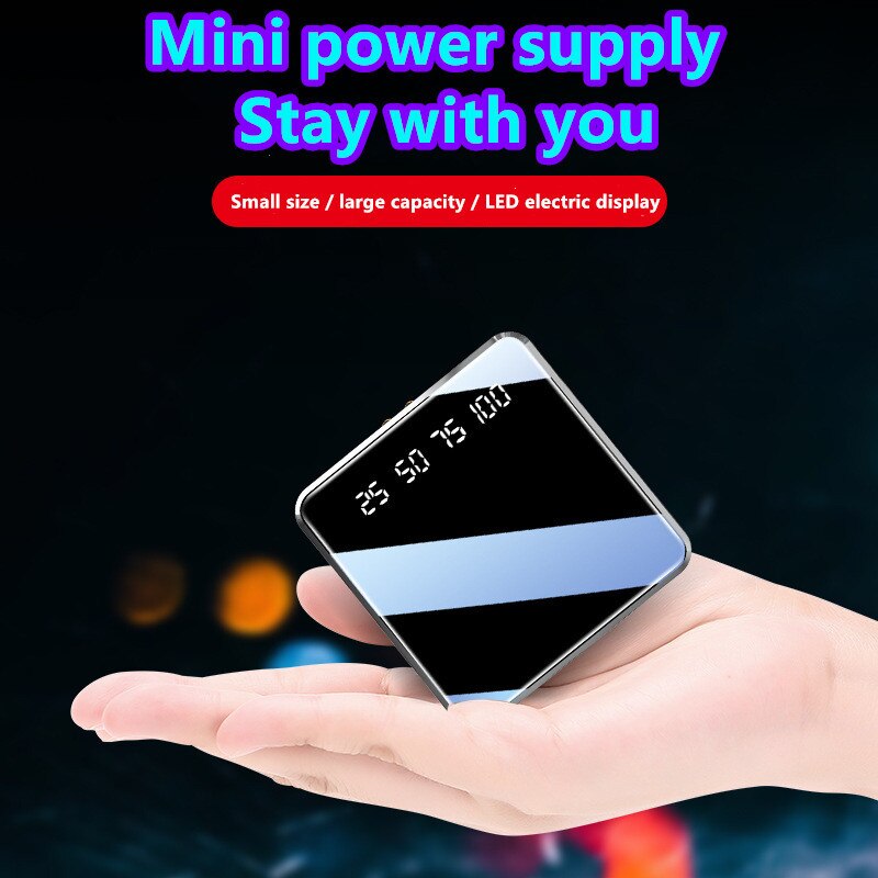 10000 mah portátil mini power bank carga rápida tela espelho display led powerbank lanterna iluminação para o telefone móvel inteligente